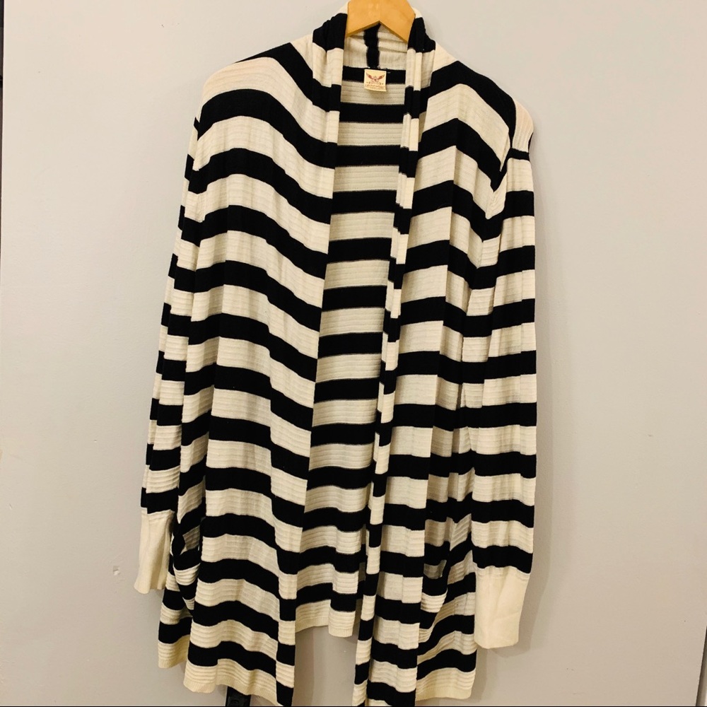 FADED GLORY 2X Blk&Wht Striped Open Front Cardigan